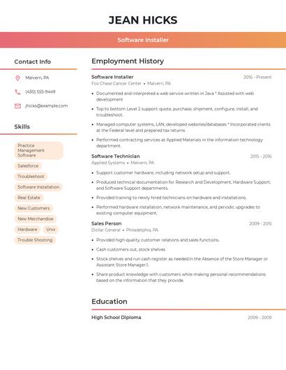 Software Installer Resume