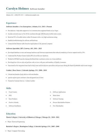 Software Installer Resume