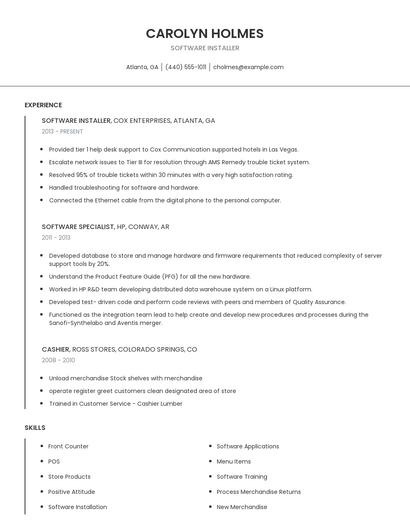 Software Installer Resume