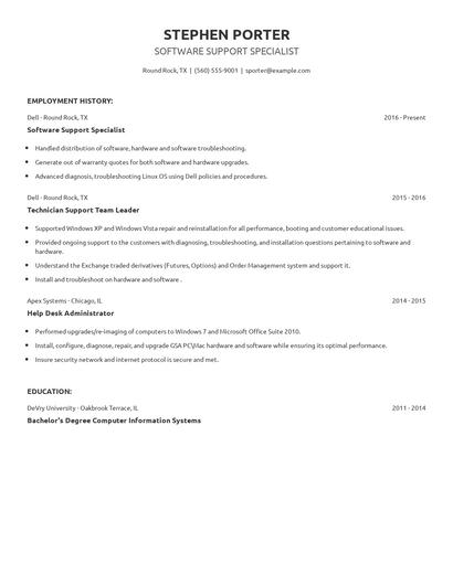 Software Support Specialist Resume