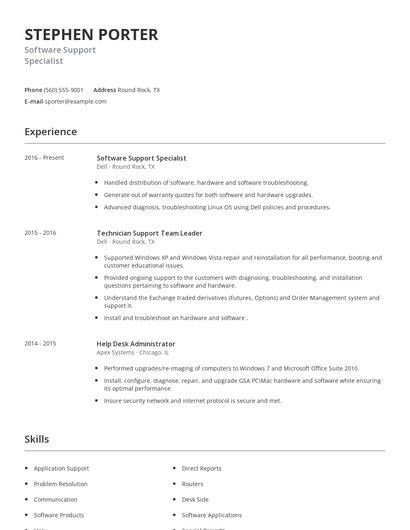 Software Support Specialist Resume
