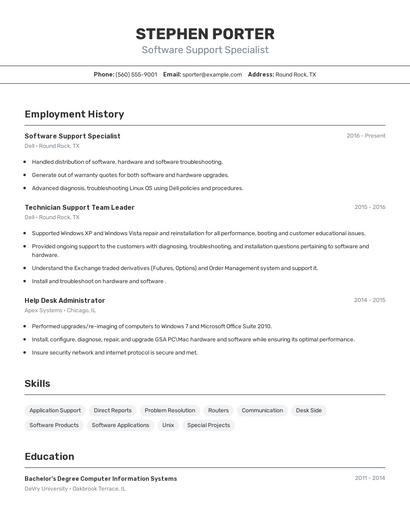 Software Support Specialist Resume
