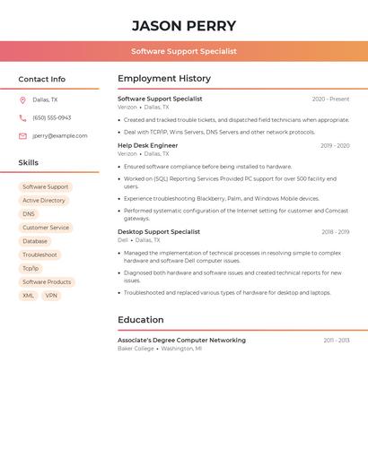 Software Support Specialist Resume