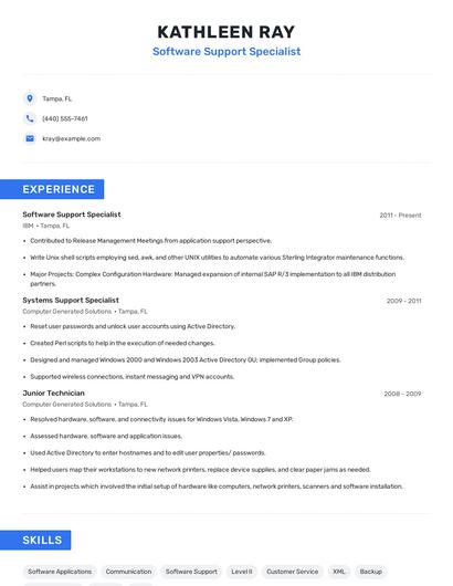 Software Support Specialist Resume