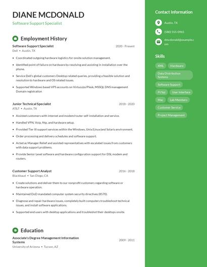 Software Support Specialist Resume