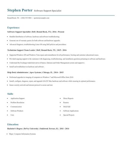 Software Support Specialist Resume