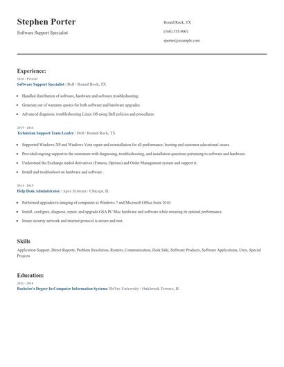 Software Support Specialist Resume