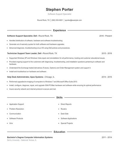 Software Support Specialist Resume