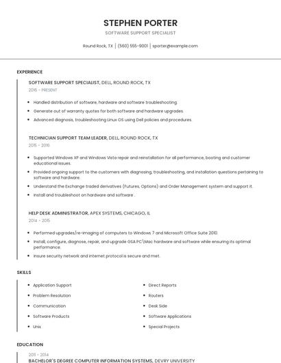 Software Support Specialist Resume