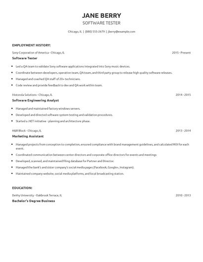Software Tester Resume