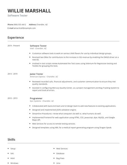 Software Tester Resume