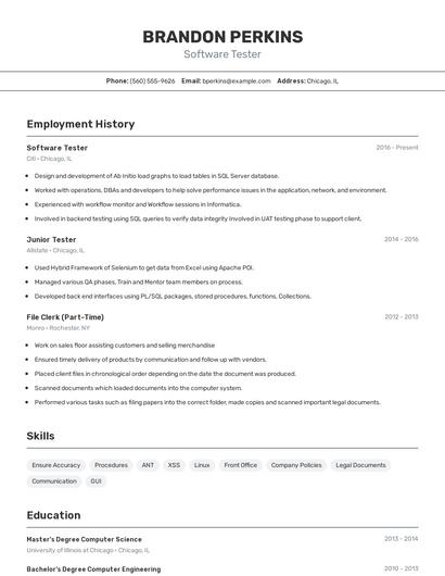 Software Tester Resume