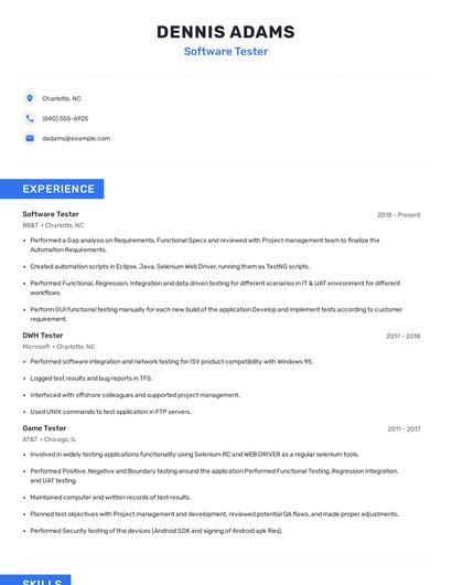 Software Tester Resume