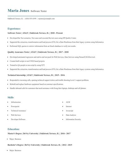 Software Tester Resume