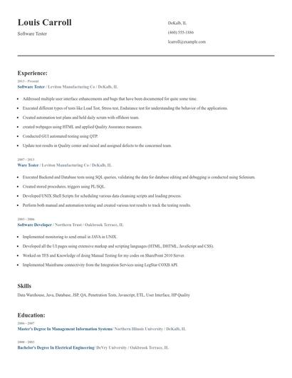 Software Tester Resume