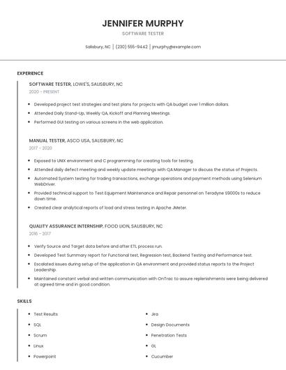Software Tester Resume