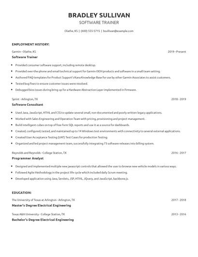 Software Trainer Resume