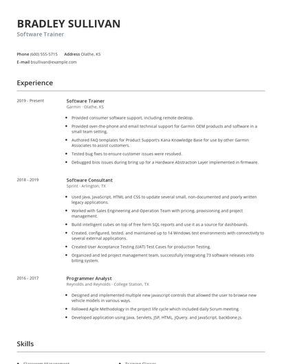 Software Trainer Resume