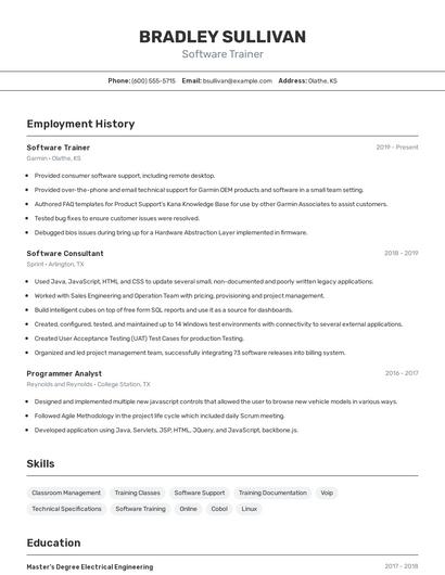 Software Trainer Resume