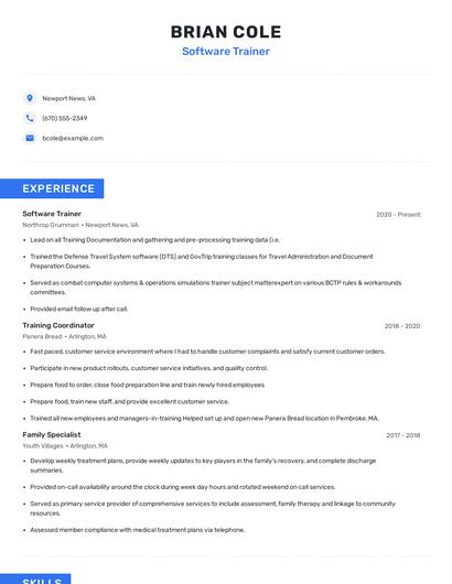 Software Trainer Resume