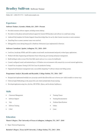 Software Trainer Resume
