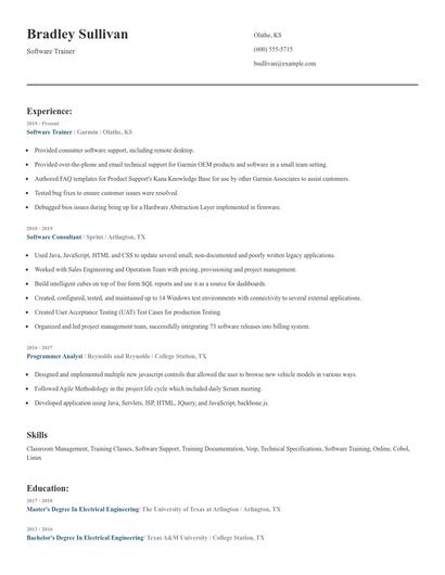 Software Trainer Resume