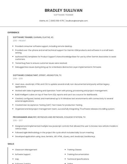 Software Trainer Resume