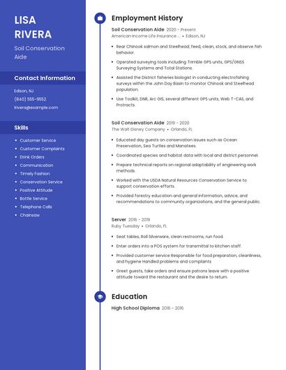 Soil Conservation Aide Resume