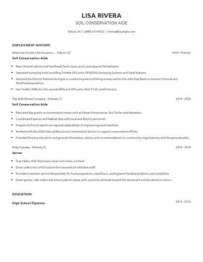 Soil Conservation Aide Resume
