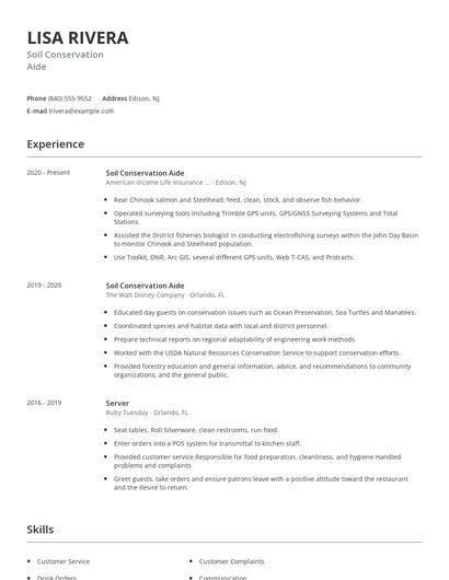 Soil Conservation Aide Resume
