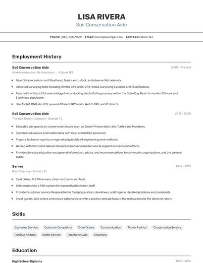Soil Conservation Aide Resume