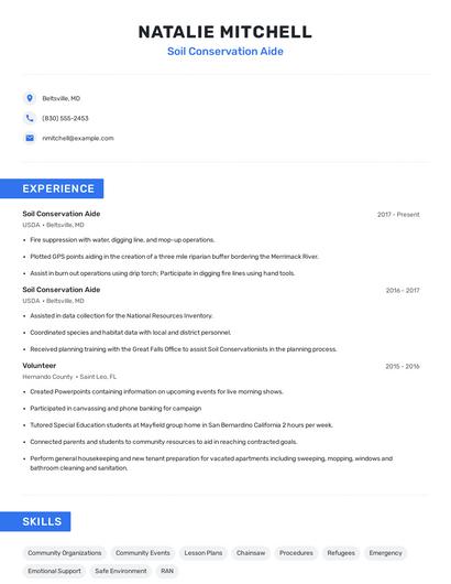 Soil Conservation Aide Resume