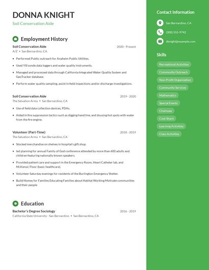 Soil Conservation Aide Resume
