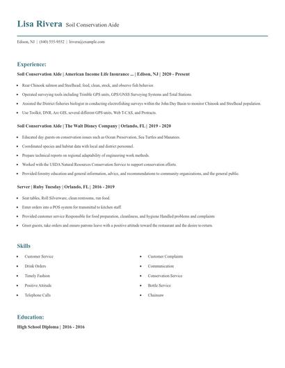 Soil Conservation Aide Resume
