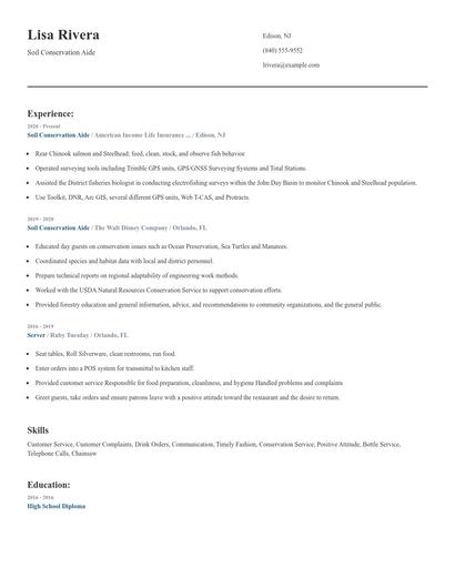 Soil Conservation Aide Resume