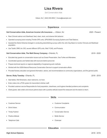 Soil Conservation Aide Resume