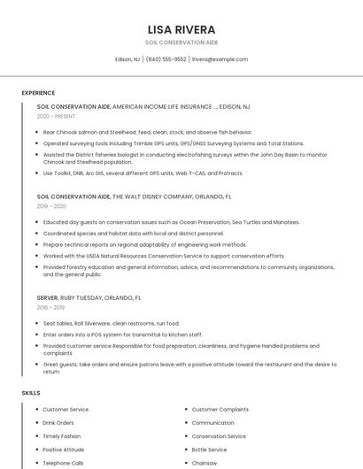 Soil Conservation Aide Resume