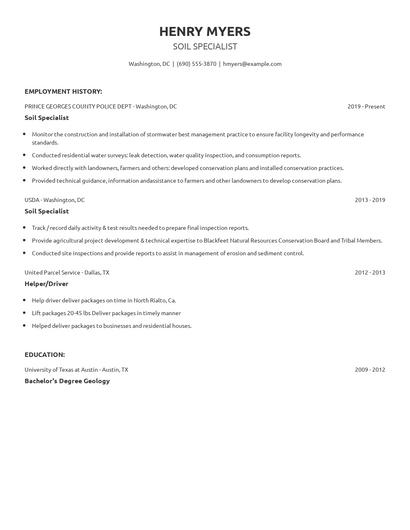 Soil Specialist Resume
