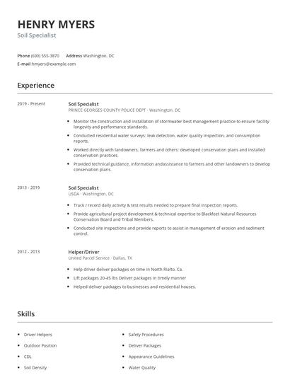 Soil Specialist Resume
