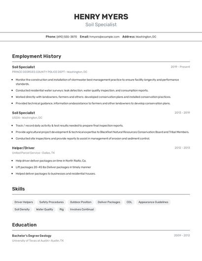 Soil Specialist Resume