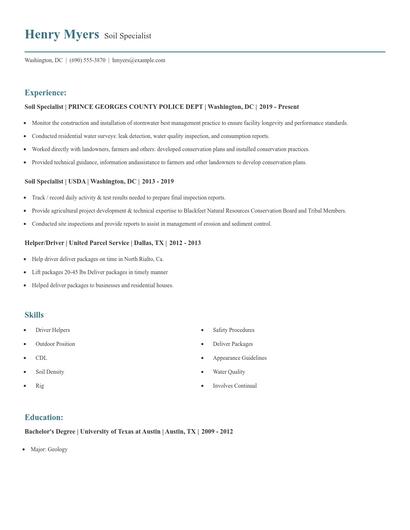 Soil Specialist Resume