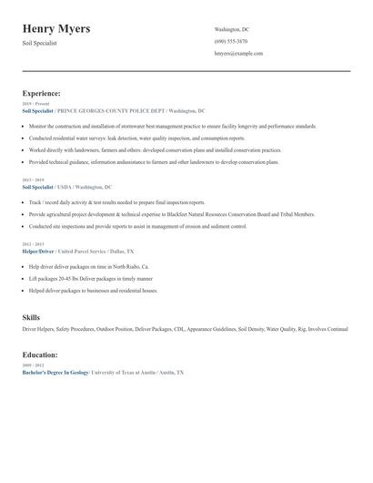 Soil Specialist Resume