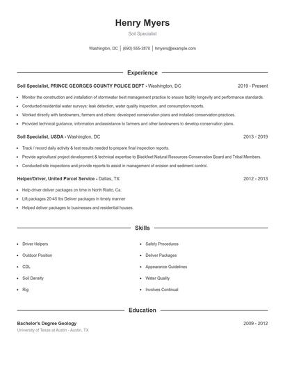 Soil Specialist Resume