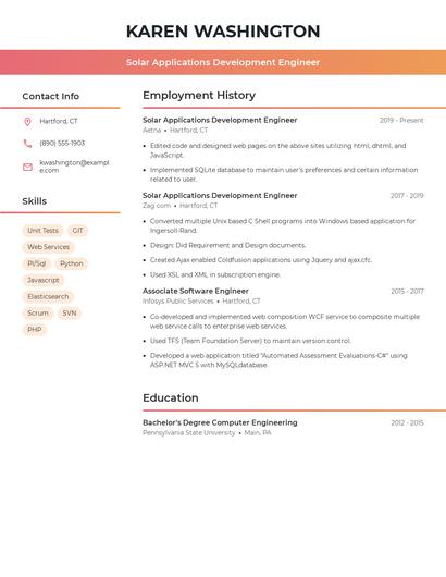 Solar Applications Development Engineer Resume