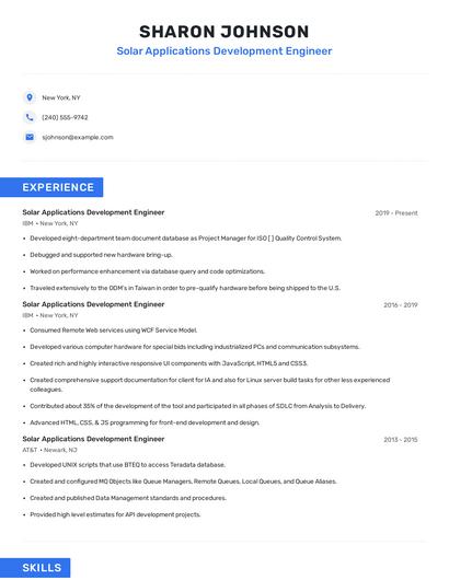 Solar Applications Development Engineer Resume