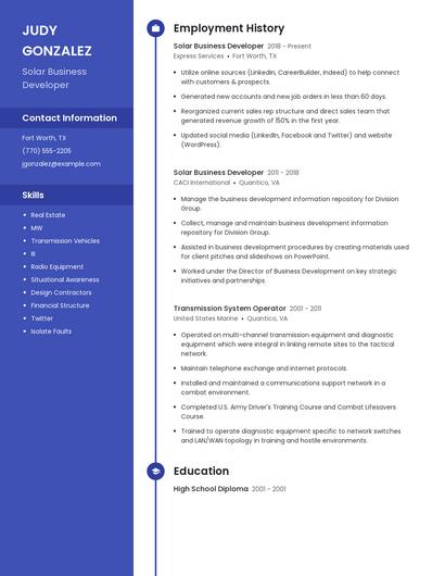 Solar Business Developer Resume