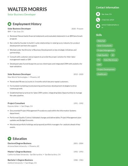 Solar Business Developer Resume