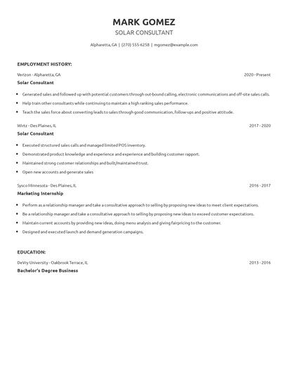 Solar Consultant Resume