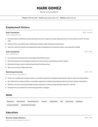 Solar Consultant Resume