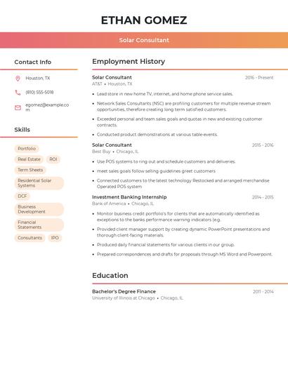 Solar Consultant Resume